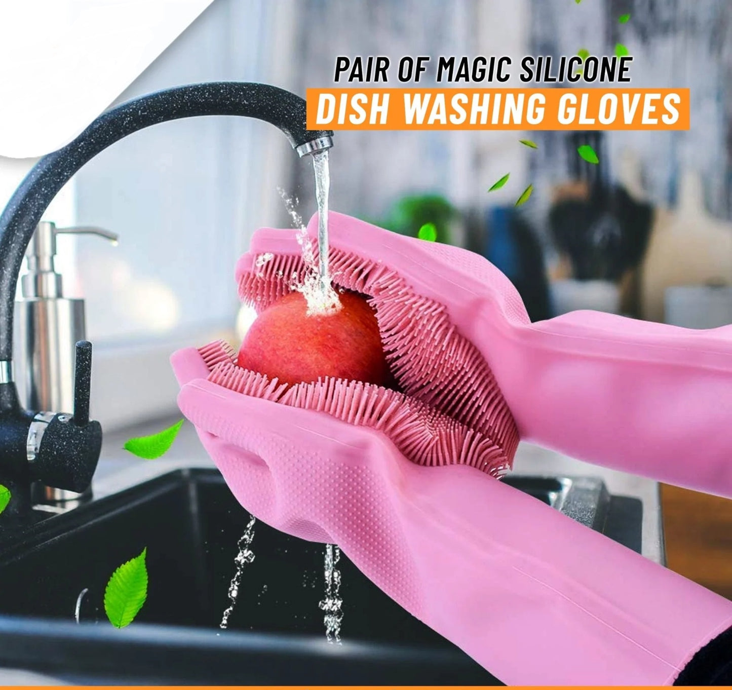 Magic Reusable Silicone Cleaning Gloves with Built-In Scrubbers  , Gloves for Kitchen, Household Cleaning