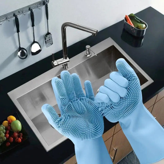 Magic Reusable Silicone Cleaning Gloves with Built-In Scrubbers  , Gloves for Kitchen, Household Cleaning